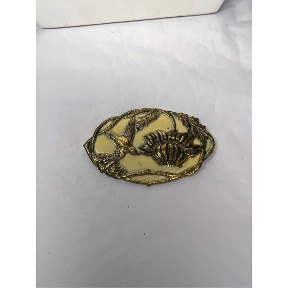 Vintage‎ Gold Tone and Enameled Bird and Flower Brooch - Picture 4 of 8